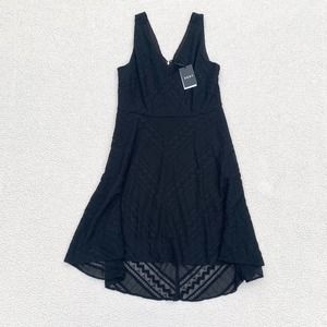 DKNY Black Textured High-Low Lace Dress